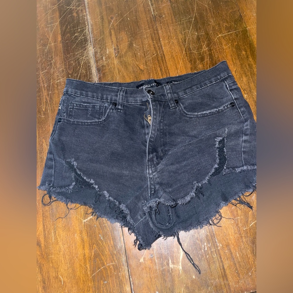 Kendall & Kylie Black Frayed Jean Shorts